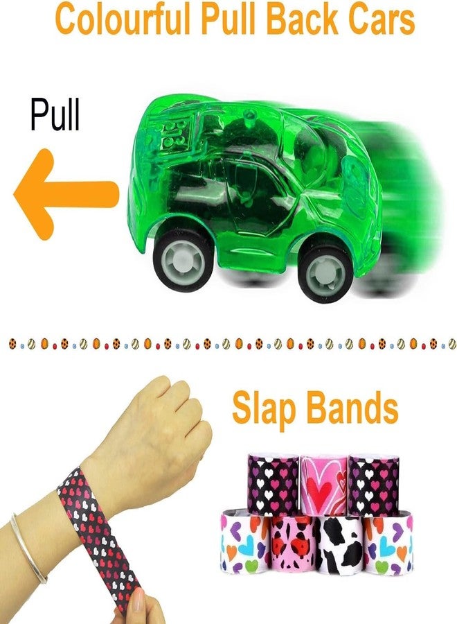 D Care World DCW Birthday Pinata Fillers 120 pieces Multi Item Party Favors pack for Kids Bulk Lucky Dip Rewards Office Parties| Slap Bands, Push Back Cars, Slinky Toy, Flying Kids Toy, Balloons, String tied Ball - Image 4